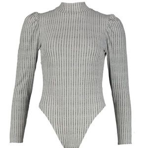 🛑TEMPORARY HOLD🛑 NWOT Boohoo Gray Velvet Puff Sleeve Bodysuit